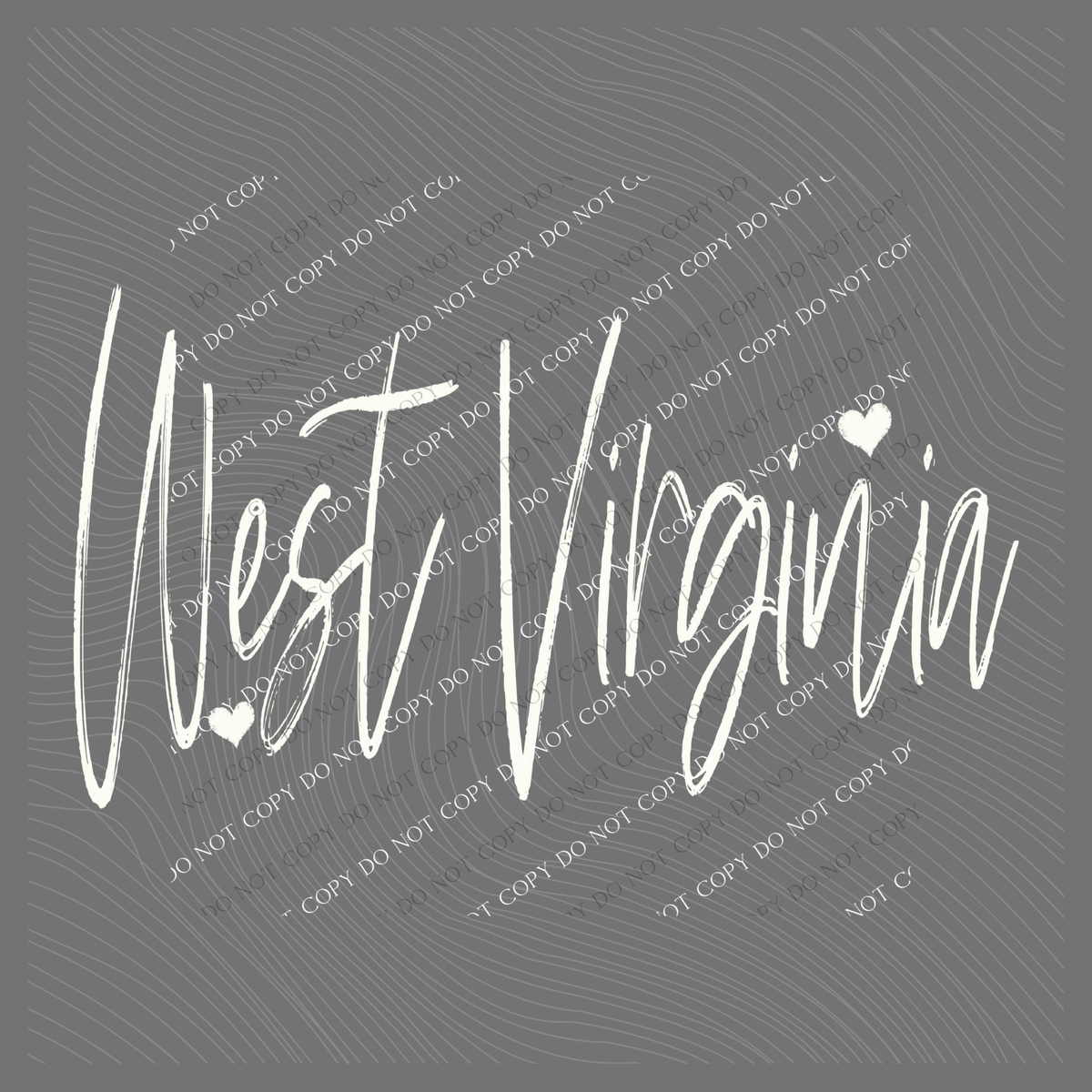 West Virginia Sketched Script Hearts in Off-white Digital Design, PNG