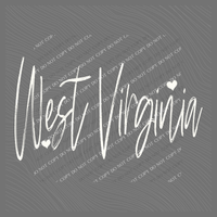 West Virginia Sketched Script Hearts in Off-white Digital Design, PNG