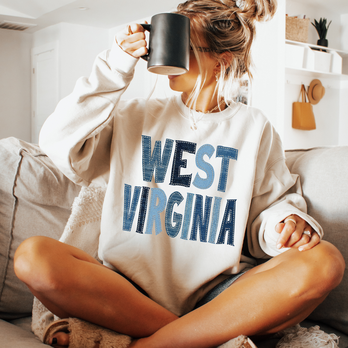 West Virginia Denim Patch Stitched Digital Design, PNG