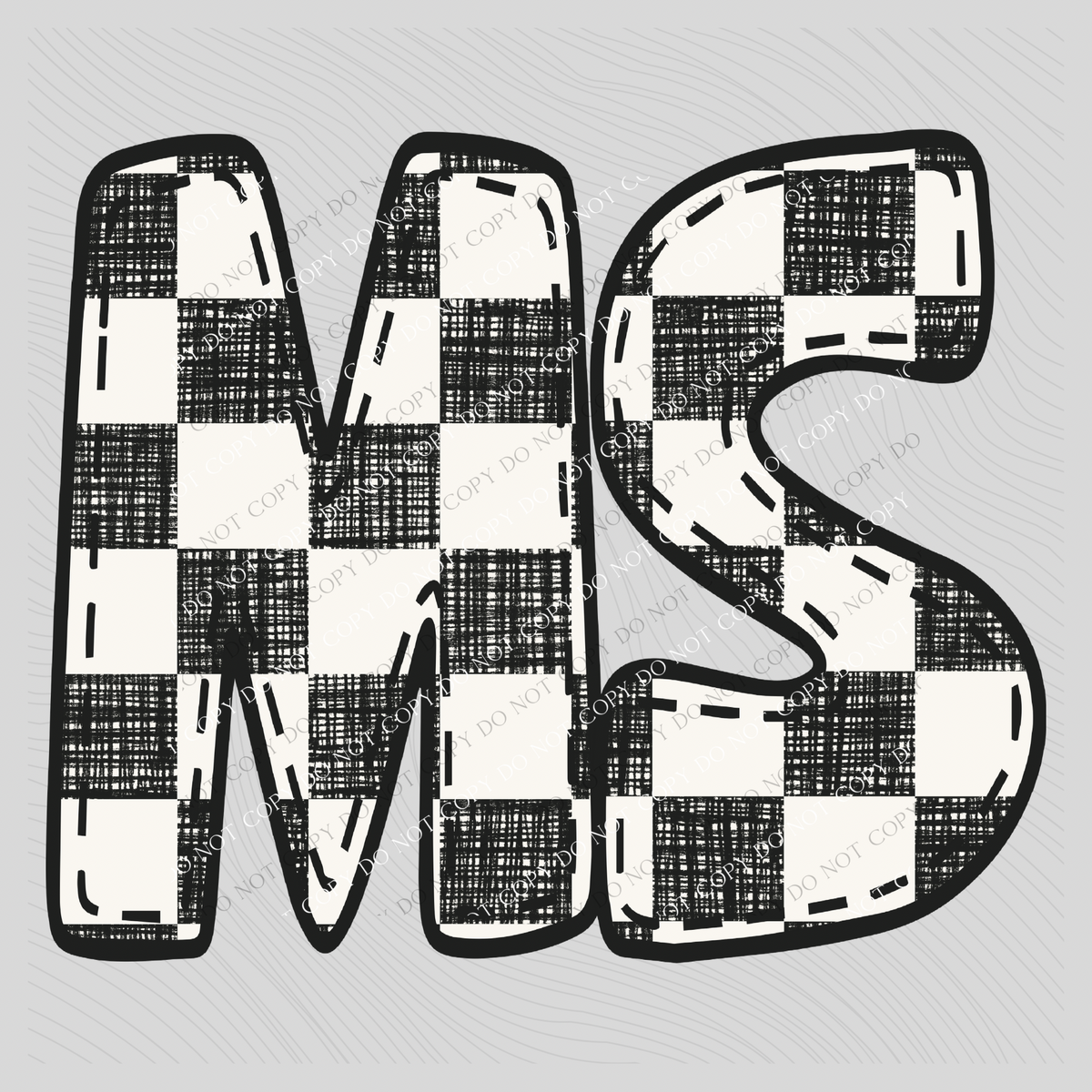 MS Mississippi Bubble Stitch Distressed Checkers Black White Digital Design, PNG