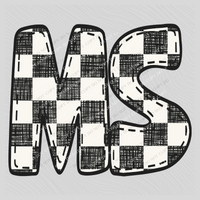 MS Mississippi Bubble Stitch Distressed Checkers Black White Digital Design, PNG