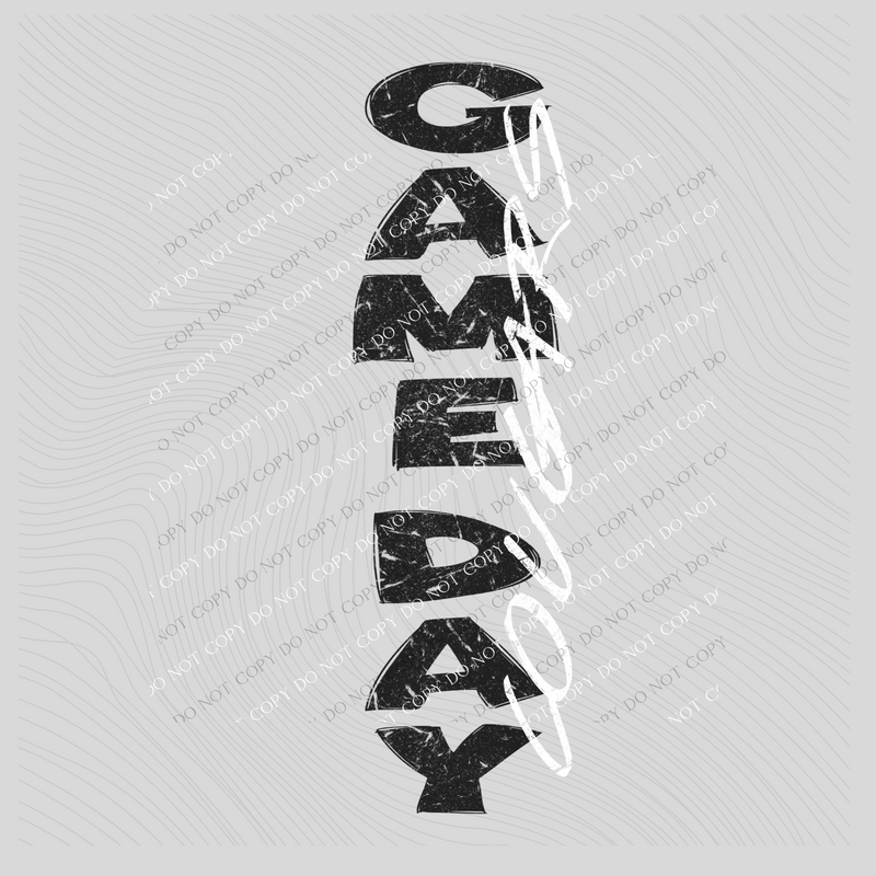 Game Day Cougars Vertical Distressed in Black & White Digital Design, PNG