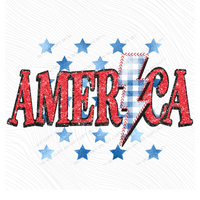 America Glitter with Foil Stars & Gingham Stitched Bolt in Red, White & Blue Patriotic Digital Design, PNG