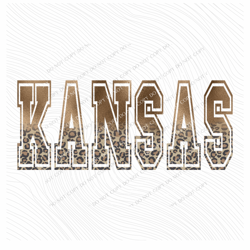 Kansas Ombre Gold Foil and Leopard Varsity Digital Design, PNG