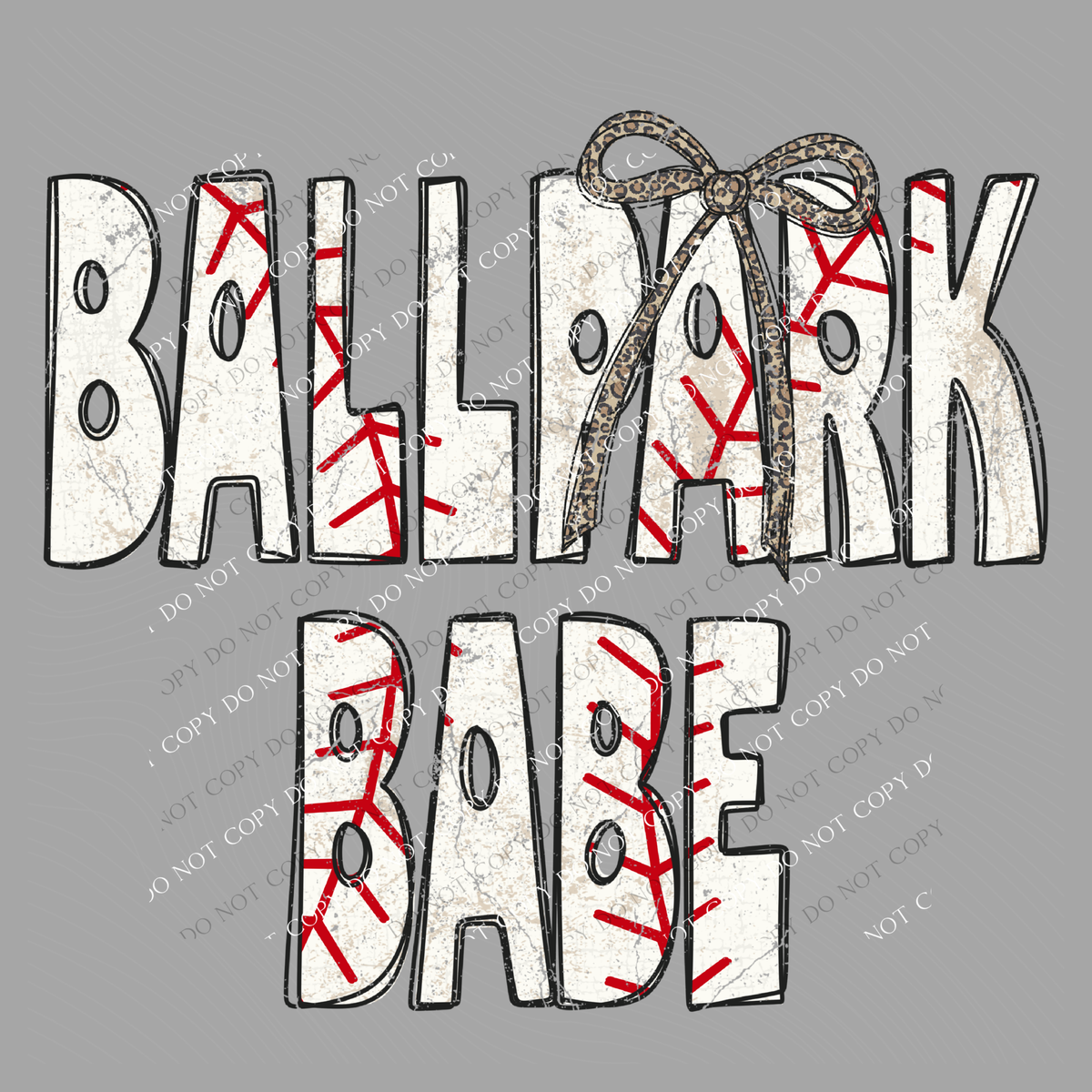 Ballpark Babe Baseball Stitch Leopard Bow Doodle Distressed Digital Design, PNG