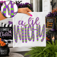 A Lil Witchy Checkers, Dots & Foil in Green and Purple Digital Design, PNG