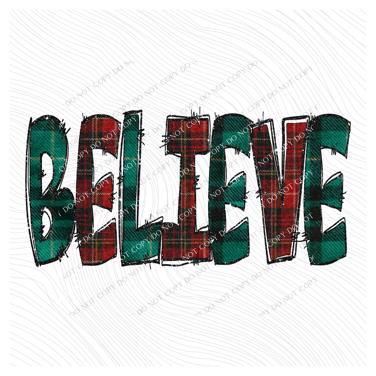 Believe Glitter & Red & Green Plaid Digital Download, PNG