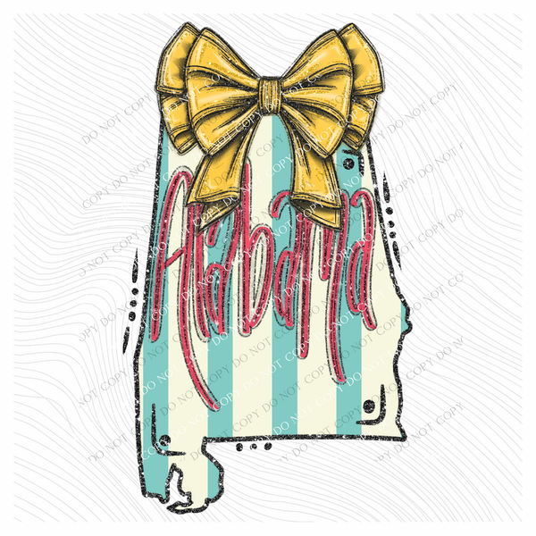 Alabama Glitter Bow & Stripes Coquette Digital Design, PNG