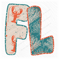 FL Florida  Lobster Coral Reef Polka Dot Outline Digital Design, PNG