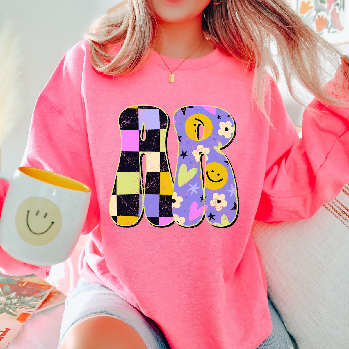 AR Arkansas Groovy Happy Neon Checkers Digital Design, PNG