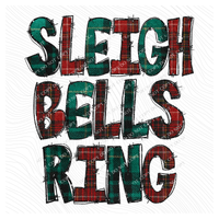 Sleigh Bells Ring Glitter & Red & Green Plaid Digital Download, PNG