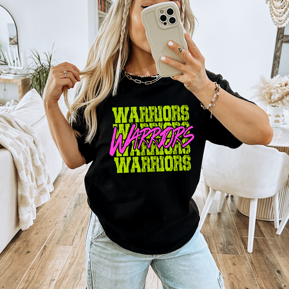 Warriors Stacked Cutout Bright Yellow & Pink Digital Design, PNG