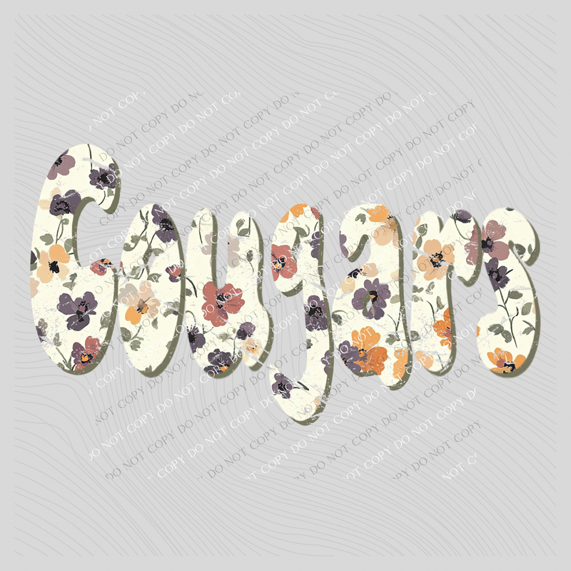 Cougars Floral Retro Shadow Distressed Digital Design, PNG