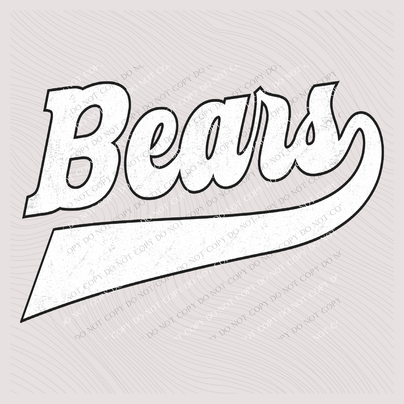 Bears Aged Old School Digital Design in White with Black Outline, PNG