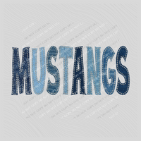 Mustangs Denim Patch Stitched Digital Design, PNG