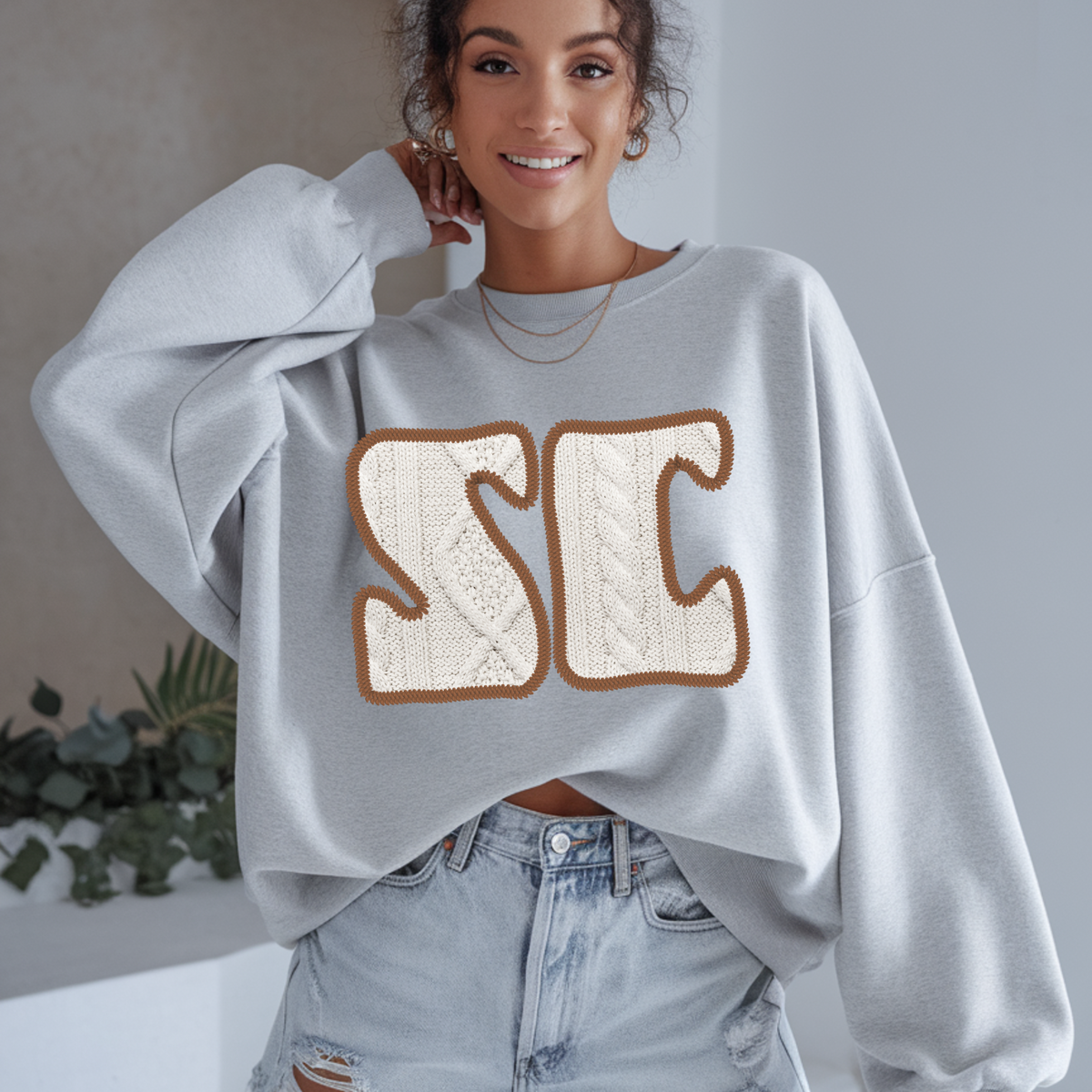 South Carolina SC Sweater Patch in Cream & Brown Digital Design, PNG