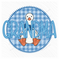 Grandma Goose Faux Embroidery Stitch Gingham Texture Circle Blue Digital Design, PNG
