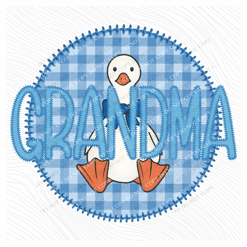 Grandma Goose Faux Embroidery Stitch Gingham Texture Circle Blue Digital Design, PNG