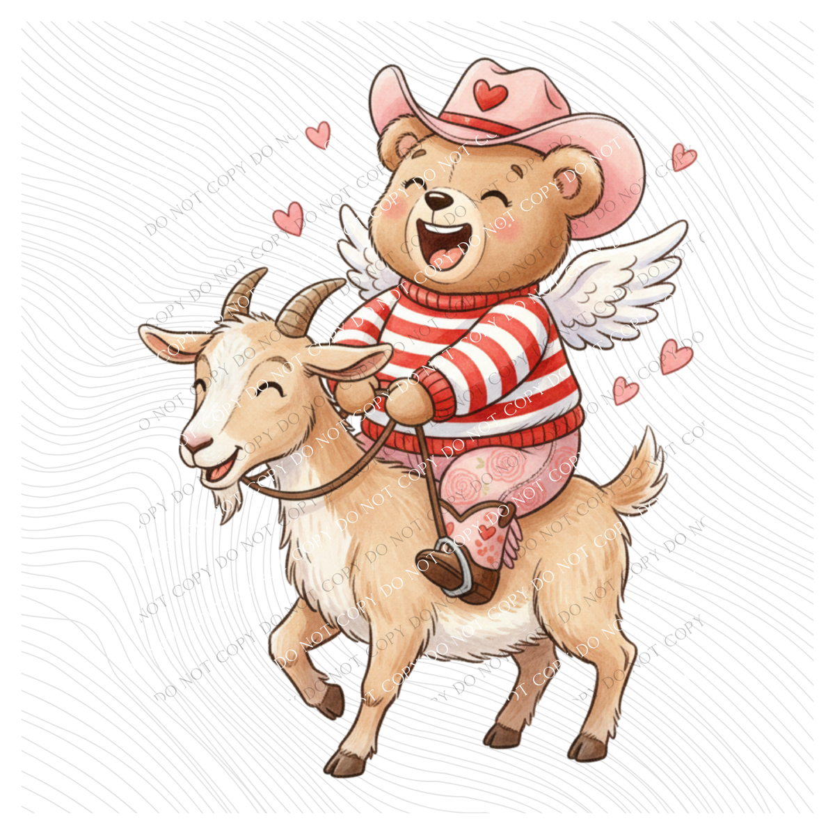 Goat & Cowgirl Whimsy Bear Valentine’s Sketch Digital Design, PNG