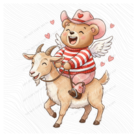 Goat & Cowgirl Whimsy Bear Valentine’s Sketch Digital Design, PNG