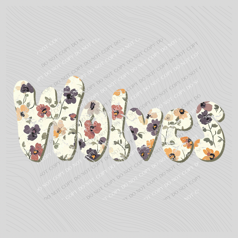 Wolves Floral Retro Shadow Distressed Digital Design, PNG