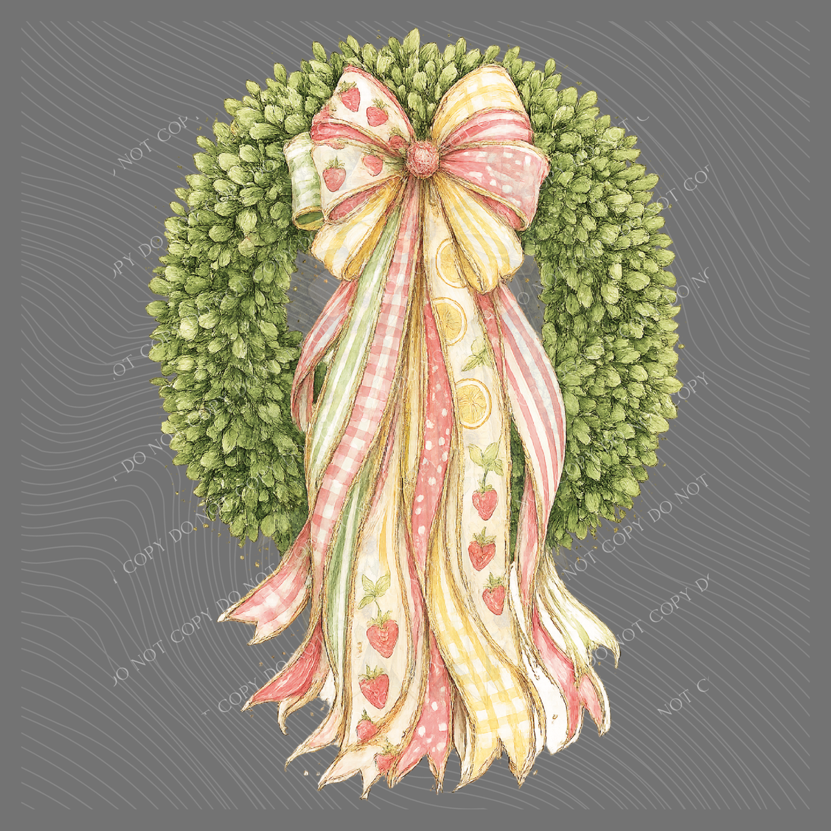 Strawberry Lemonade Ribbon with Boxwood Wreath, Digital Design, PNG