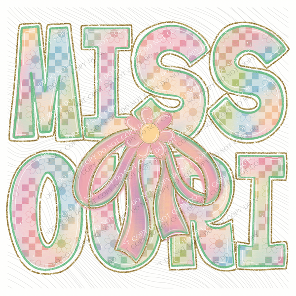 Missouri Daisy Bows and Checkers Pastel Chalk Digital Design, PNG