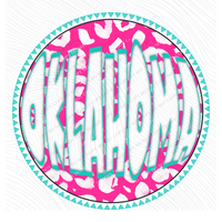 Oklahoma Groovy Leopard Shadow & Non Shadow (both included) Cutout in Pink & Teal Digital Design, PNG