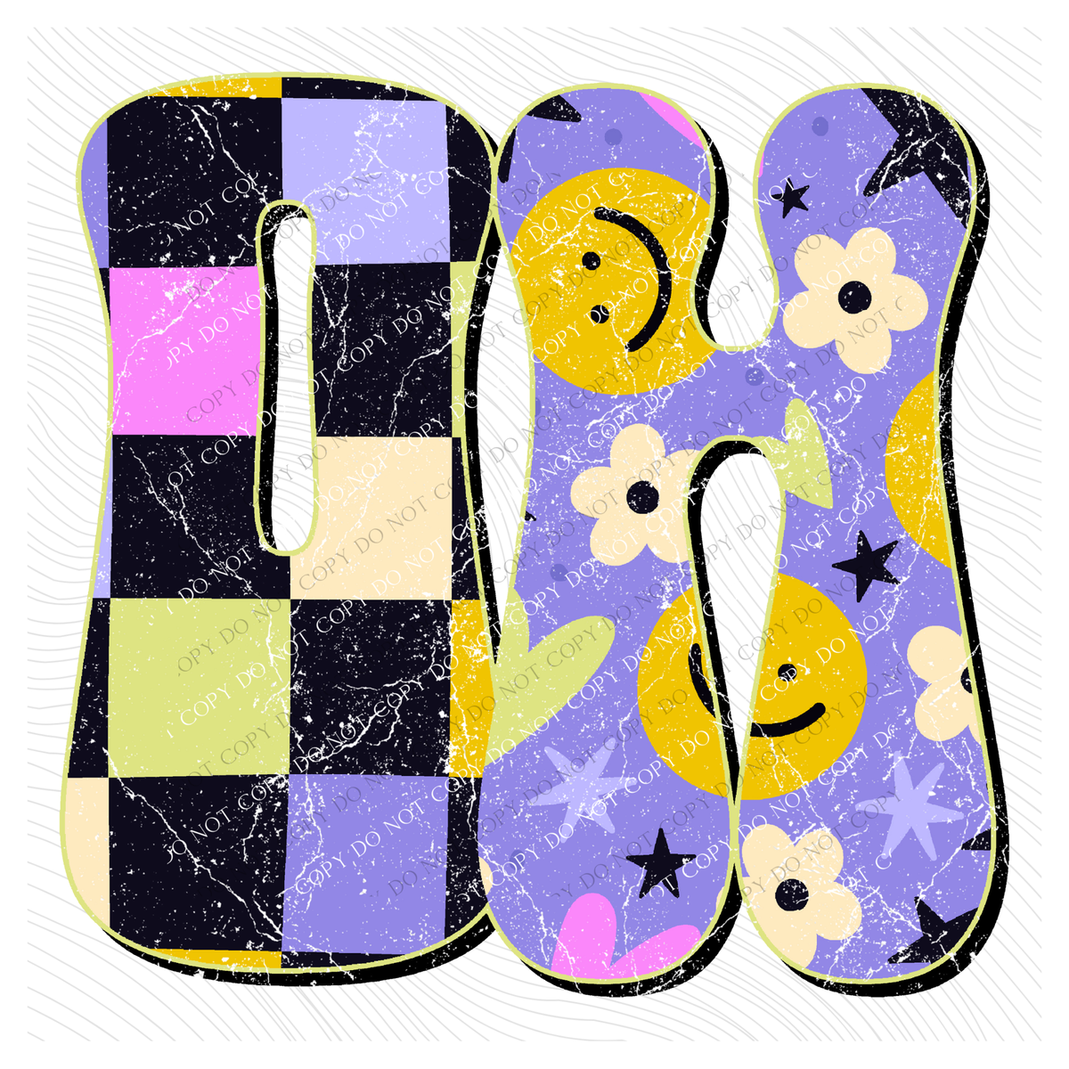 OH Ohio Groovy Happy Neon Checkers Digital Design, PNG