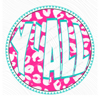 Y’all Groovy Leopard Cutout in Pink & Teal Digital Design, PNG