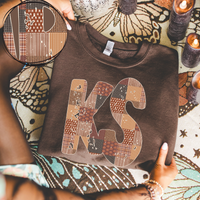 Kansas KS Autumn Pumpkins Quilted Distressed Digital Design in Browns, PNG