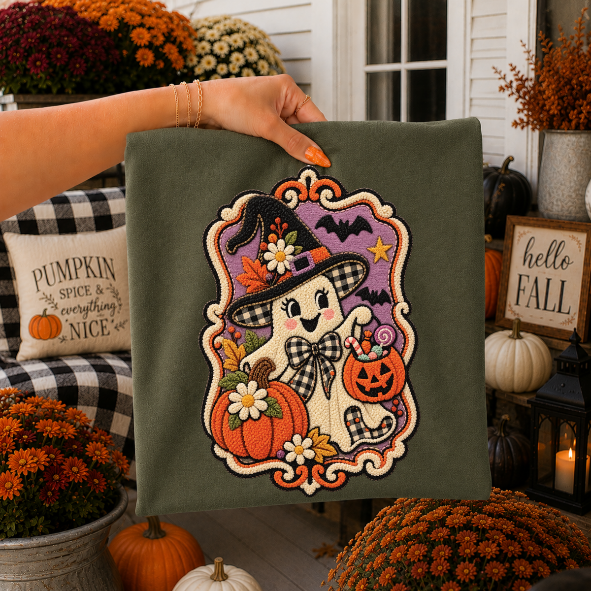 Ghostly Halloween Chenille Patch Digital Design, PNG