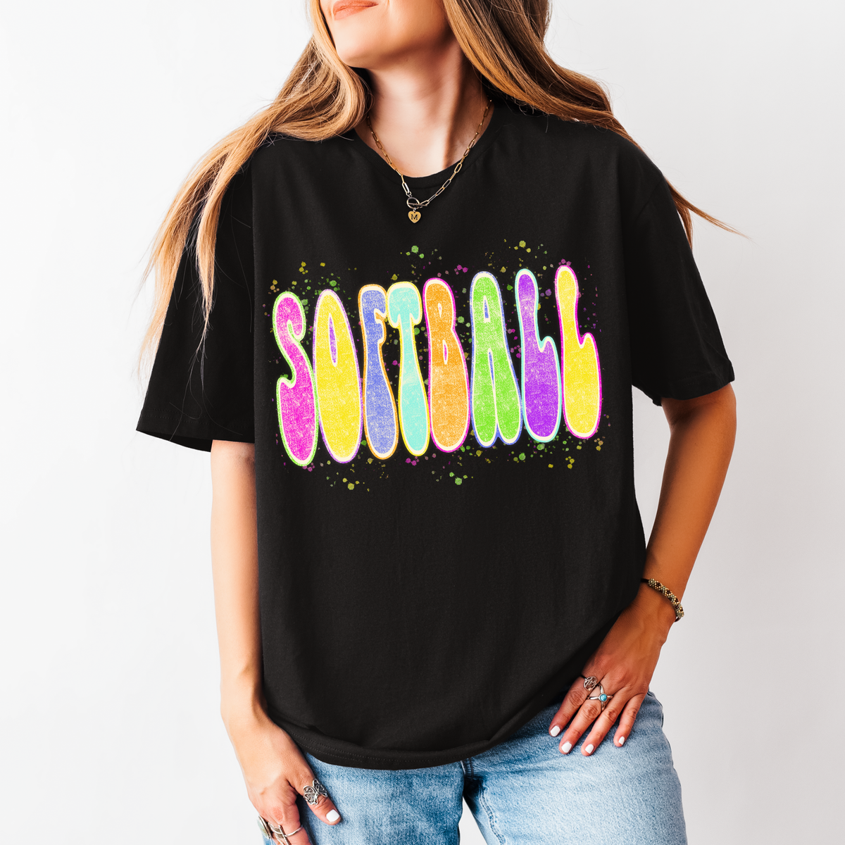 Softball Neon Chalky Splatter Digital Design, PNG