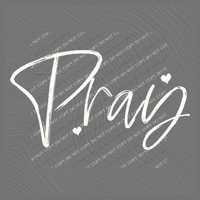 Pray Sketched Script Hearts in Off-white Digital Design, PNG