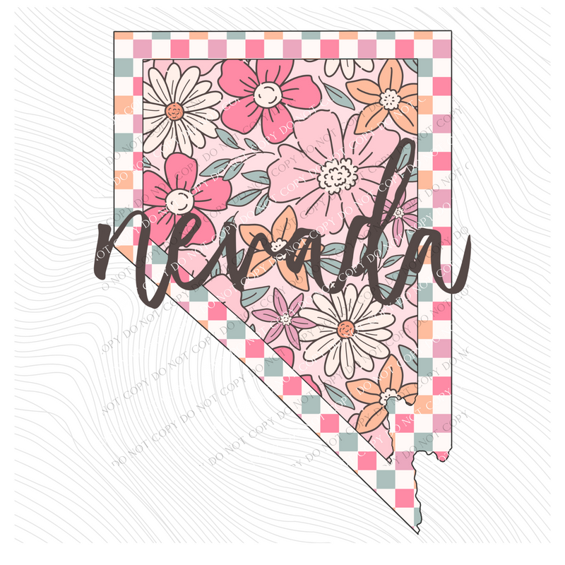 Nevada Checkered Floral in Summery Colors Digital Design, PNG