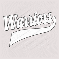 Warriors Aged Old School Digital Design in White with Black Outline, PNG