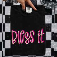Bless it 3D Sassy Script Bright Pink & Green Digital Design, PNG
