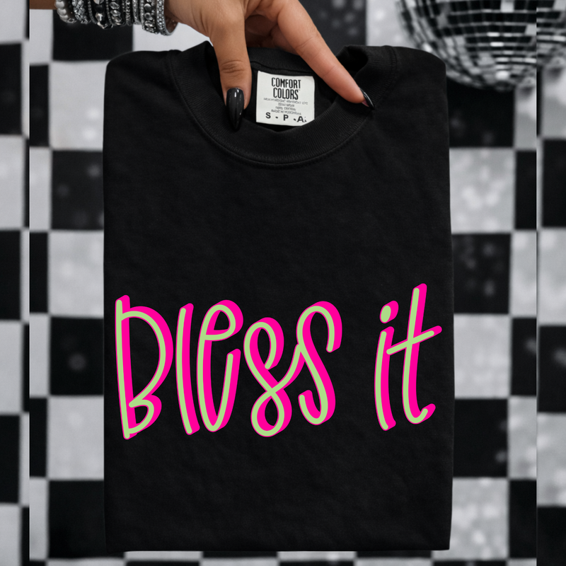 Bless it 3D Sassy Script Bright Pink & Green Digital Design, PNG