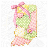 Indiana Spring Tones Quilted Faux State Patch with Bow Digital Design, PNG