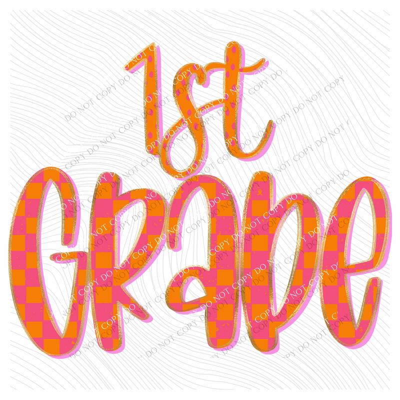 1st Grade Checkers, Dots & Foil in Orange and Pink Digital Design, PNG
