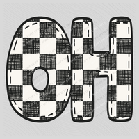 OH Ohio Bubble Stitch Distressed Checkers Black White Digital Design, PNG