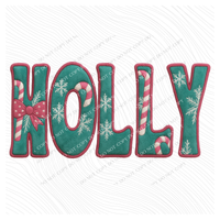 Holly Aqua & Pink 3D Embroidered Plush Christmas Digital Design, PNG