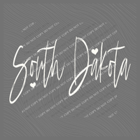 South Dakota Sketched Script Hearts in Off-white Digital Design, PNG