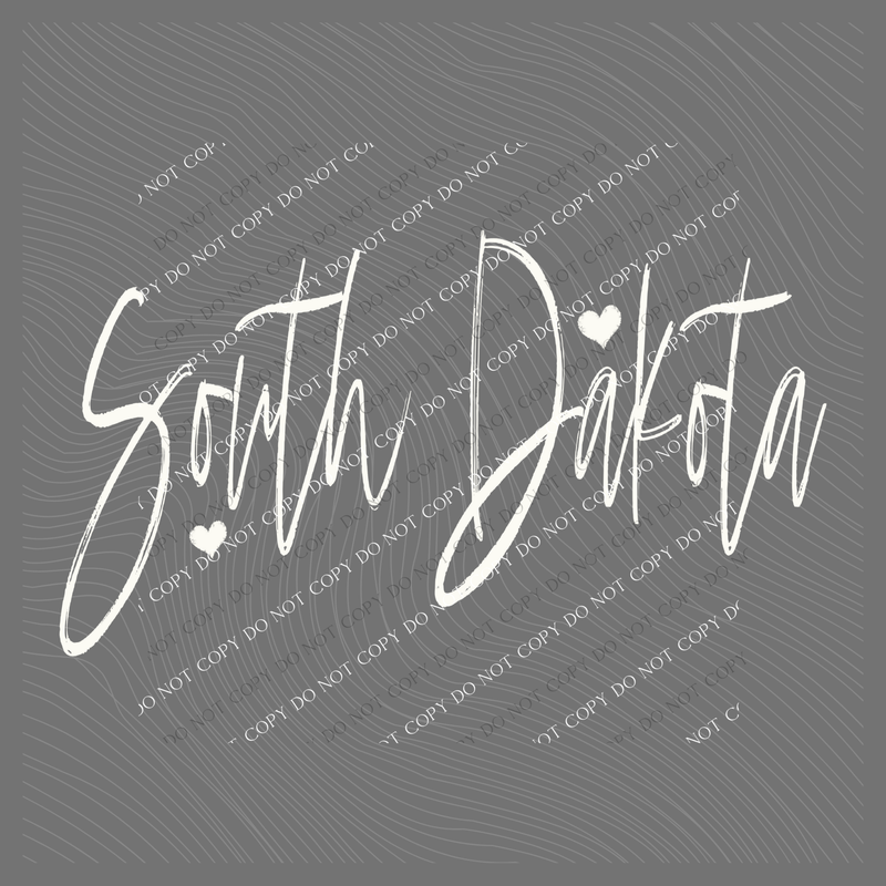 South Dakota Sketched Script Hearts in Off-white Digital Design, PNG
