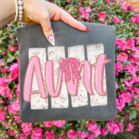 Aunt Floral Distressed Stripes, Glitter & Bow Coquette Digital Design, PNG