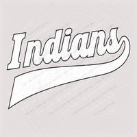 Indians Aged Old School Digital Design in White with Black Outline, PNG