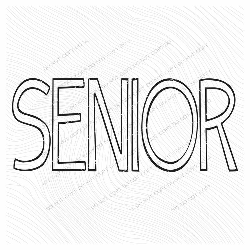 Senior Simple Outline in Black Digital Design, PNG