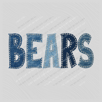 Bears Denim Patch Stitched Digital Design, PNG