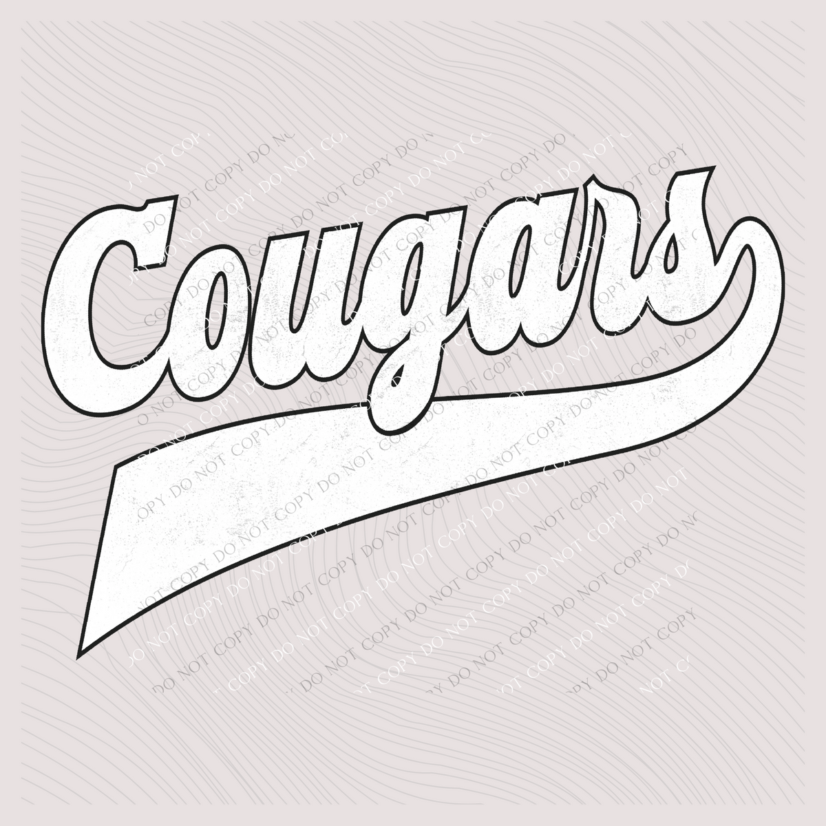 Cougars Aged Old School Digital Design in White with Black Outline, PNG