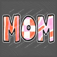 Mom Retro Distressed Pink & Red Patchwork Digital Design, PNG
